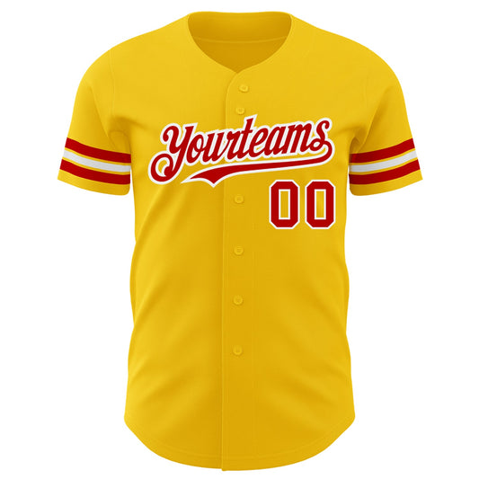 Custom Yellow Red-White Authentic Baseball Jersey - Sky-Custom