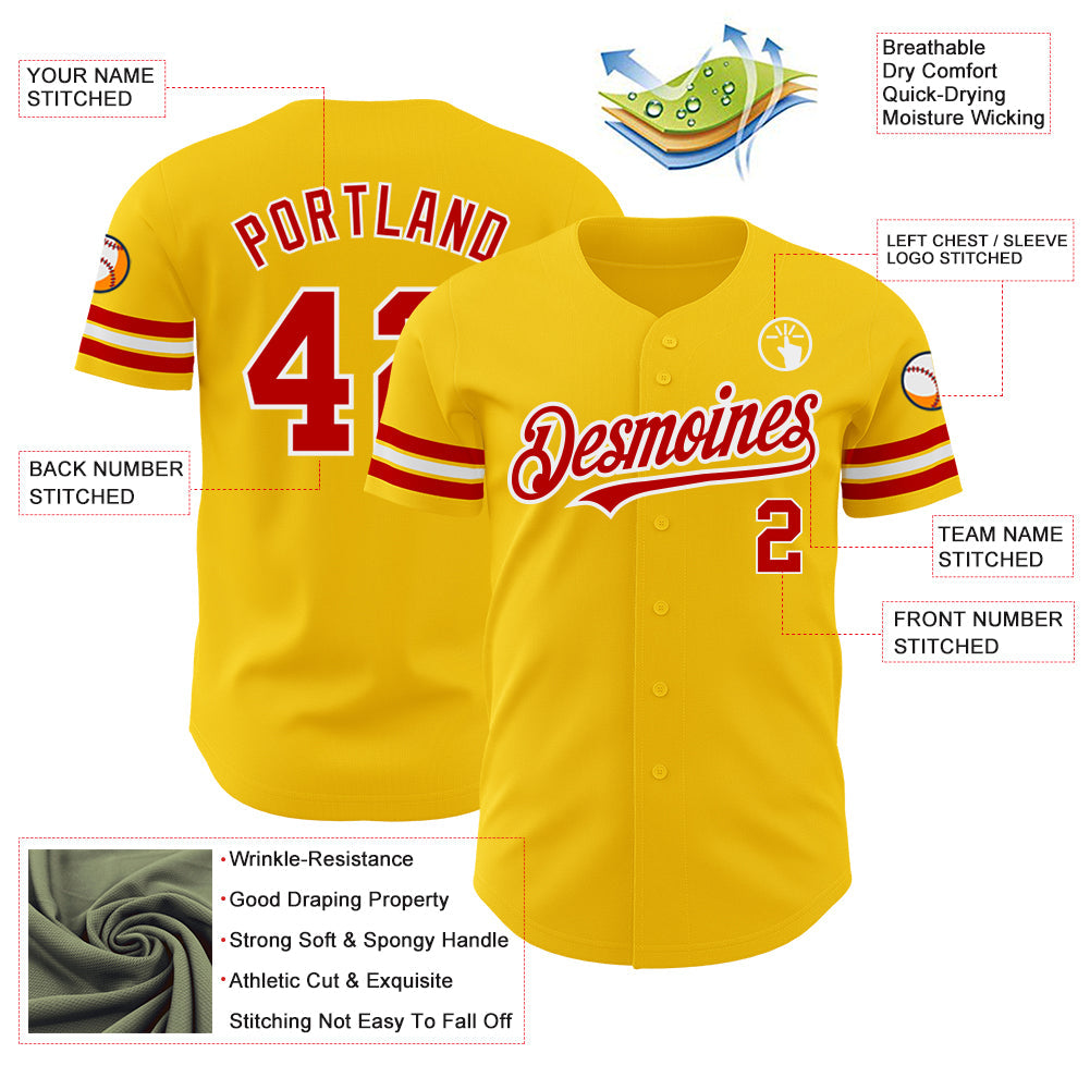 Custom Yellow Red-White Authentic Baseball Jersey - Sky-Custom