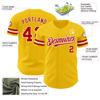 Custom Yellow Red-White Authentic Baseball Jersey - Sky-Custom