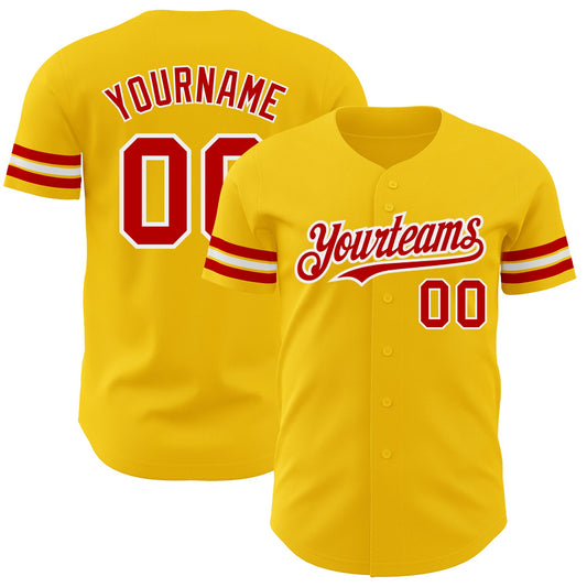 Custom Yellow Red-White Authentic Baseball Jersey - Sky-Custom