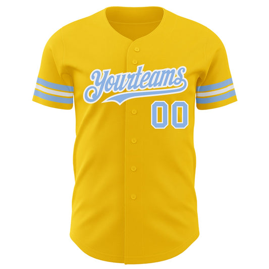 Custom Yellow Light Blue-White Authentic Baseball Jersey - Sky-Custom