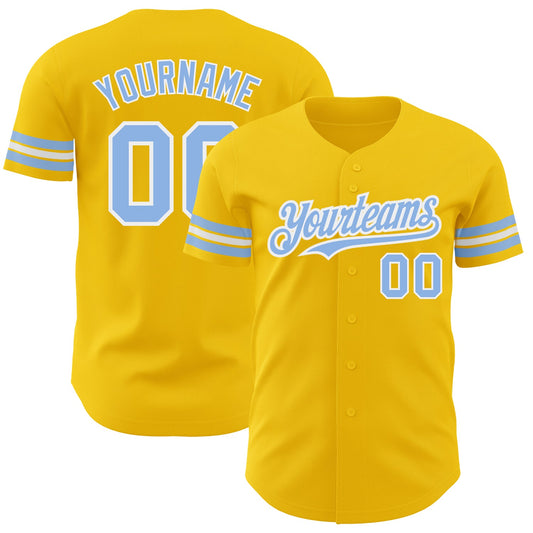 Custom Yellow Light Blue-White Authentic Baseball Jersey - Sky-Custom