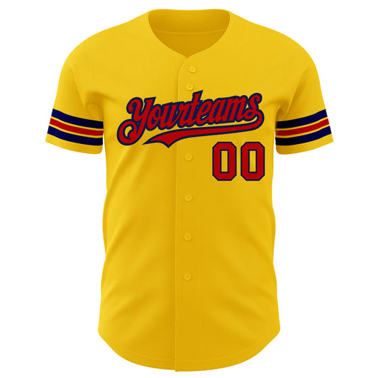 Custom Yellow Red-Navy Authentic Baseball Jersey - Sky-Custom
