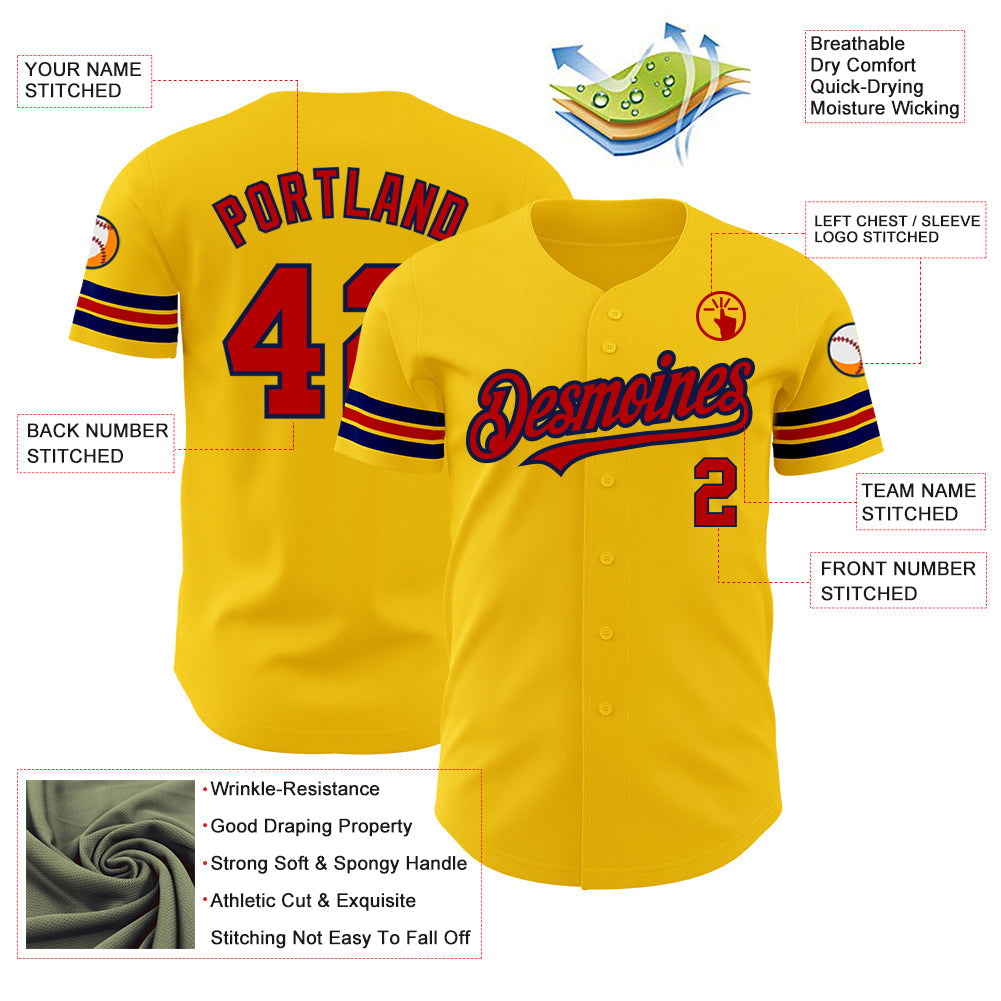 Custom Yellow Red-Navy Authentic Baseball Jersey - Sky-Custom