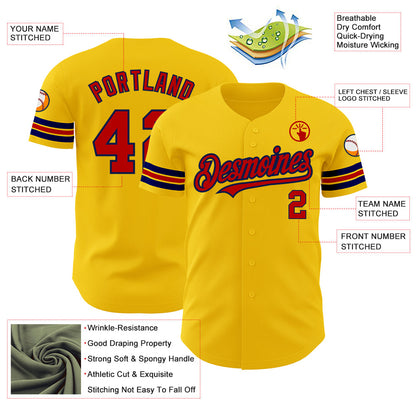 Custom Yellow Red-Navy Authentic Baseball Jersey - Sky-Custom