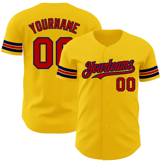 Custom Yellow Red-Navy Authentic Baseball Jersey - Sky-Custom
