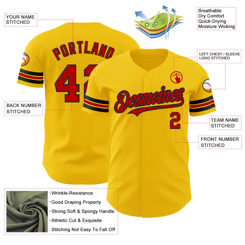 Custom Yellow Red-Black Authentic Baseball Jersey - Sky-Custom