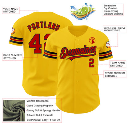 Custom Yellow Red-Black Authentic Baseball Jersey - Sky-Custom