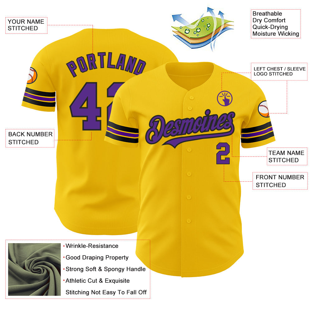 Custom Yellow Purple-Black Authentic Baseball Jersey - Sky-Custom