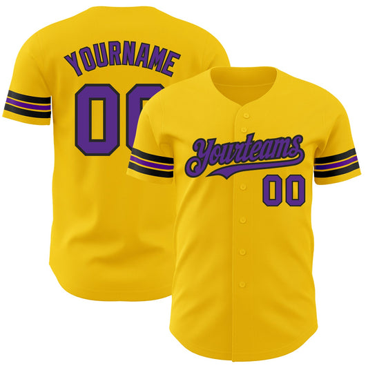 Custom Yellow Purple-Black Authentic Baseball Jersey - Sky-Custom