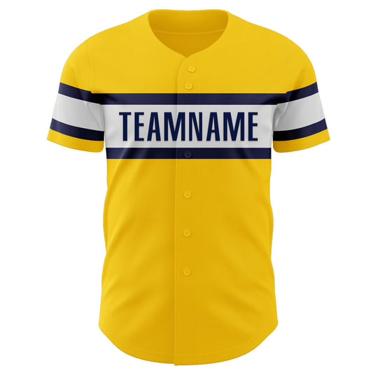 Custom Yellow Navy-White Authentic Baseball Jersey - Sky-Custom