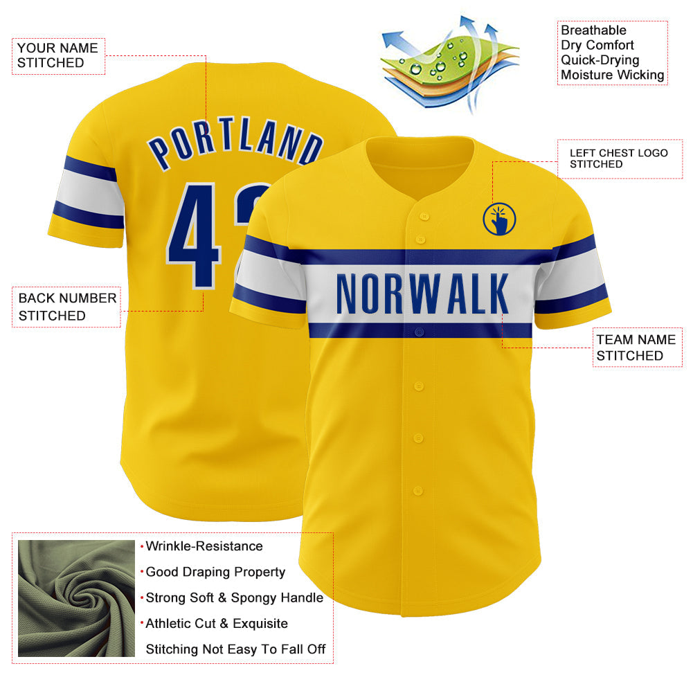 Custom Yellow Royal-White Authentic Baseball Jersey - Sky-Custom