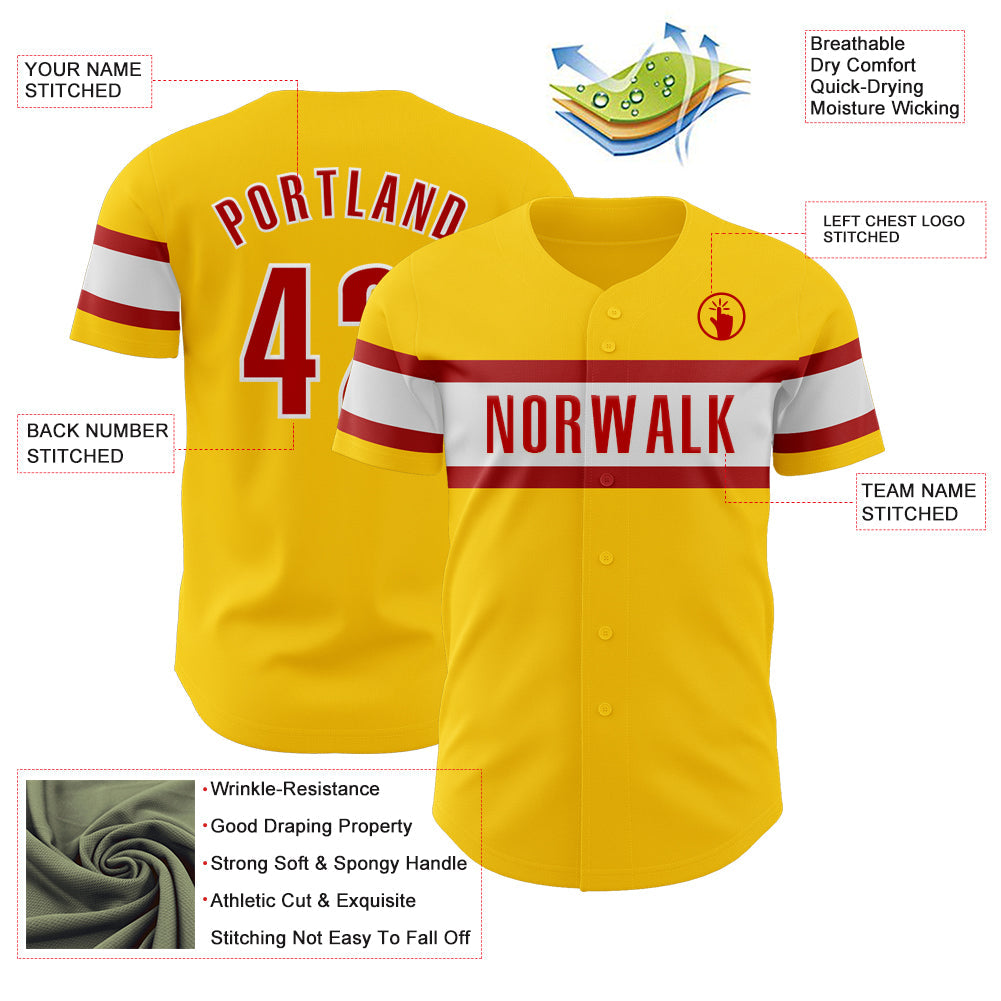 Custom Yellow Red-White Authentic Baseball Jersey - Sky-Custom