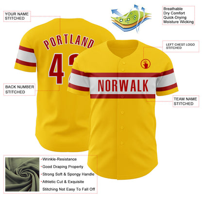 Custom Yellow Red-White Authentic Baseball Jersey - Sky-Custom