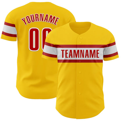 Custom Yellow Red-White Authentic Baseball Jersey - Sky-Custom
