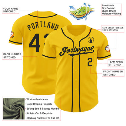 Custom Yellow Black Authentic Baseball Jersey - Sky-Custom