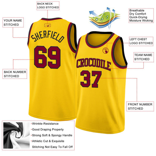 Custom Yellow Maroon-Black Authentic Basketball Jersey - Sky-Custom