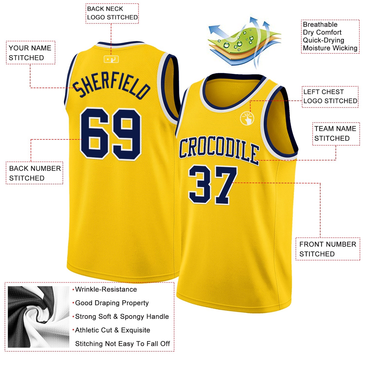 Custom Yellow Navy-White Authentic Basketball Jersey - Sky-Custom