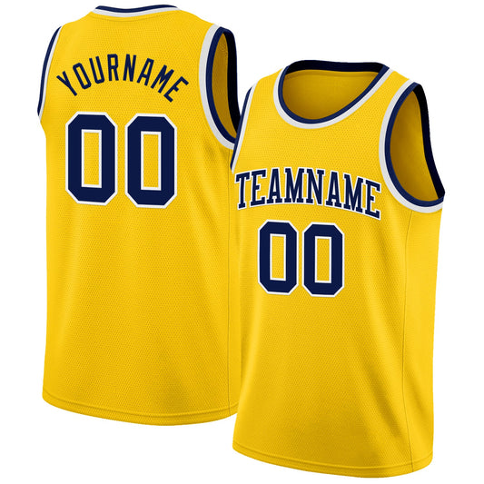 Custom Yellow Navy-White Authentic Basketball Jersey - Sky-Custom
