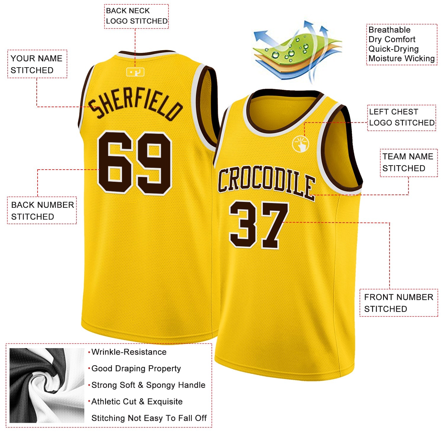 Custom Yellow Brown-White Authentic Basketball Jersey - Sky-Custom
