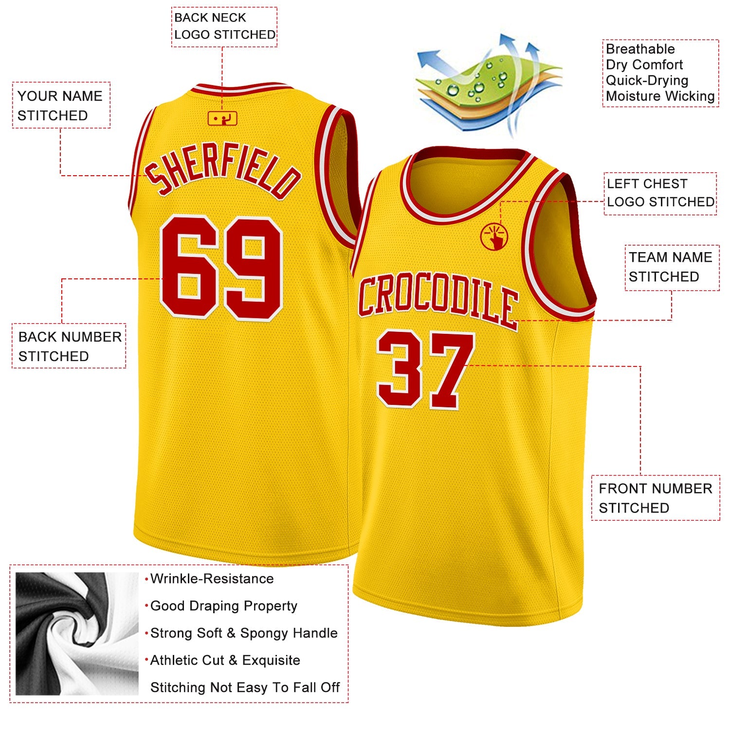 Custom Yellow Red-White Authentic Basketball Jersey - Sky-Custom