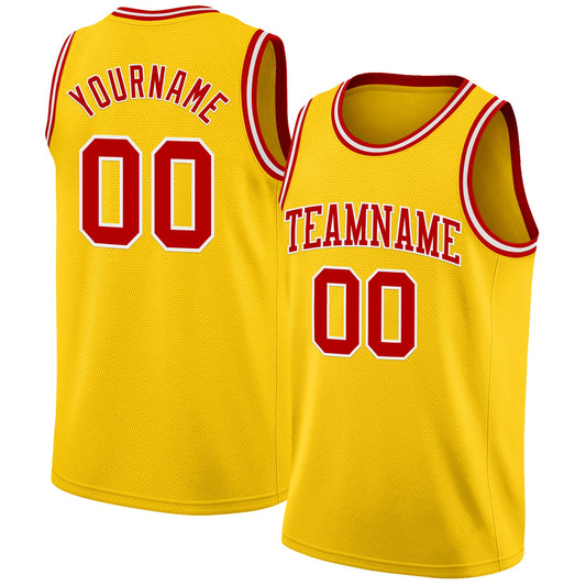 Custom Yellow Red-White Authentic Basketball Jersey - Sky-Custom