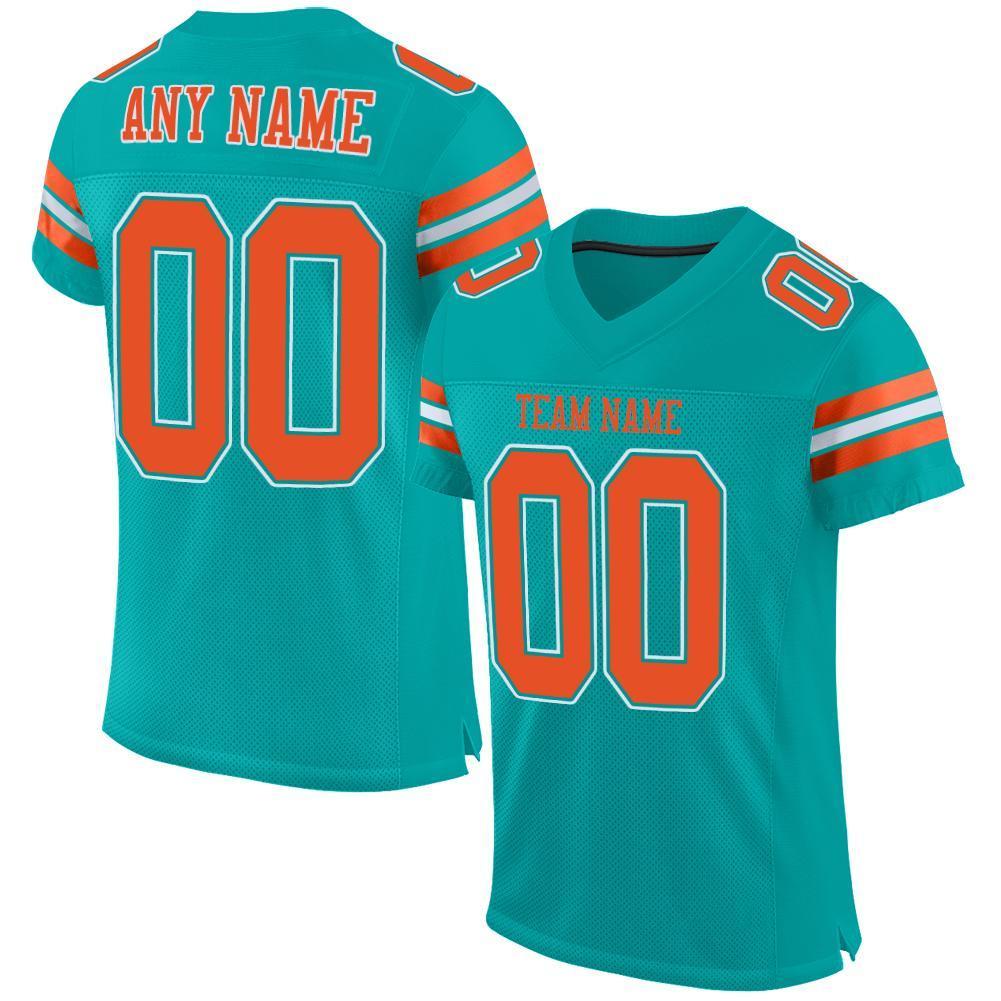 Custom Aqua Orange-White Mesh Authentic Football Jersey - Sky-Custom