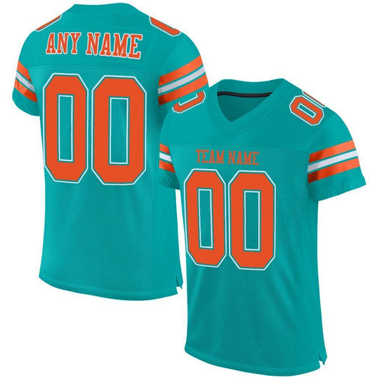 Custom Aqua Orange-White Mesh Authentic Football Jersey - Sky-Custom