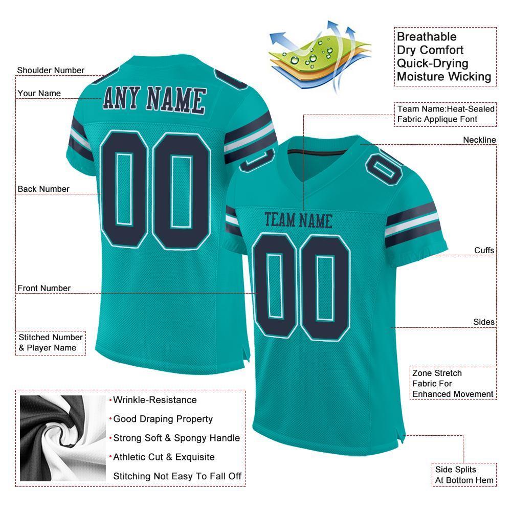 Custom Aqua Navy-White Mesh Authentic Football Jersey - Sky-Custom
