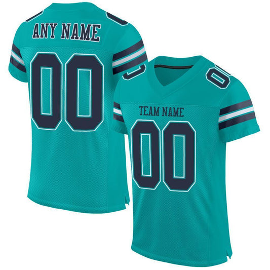 Custom Aqua Navy-White Mesh Authentic Football Jersey - Sky-Custom