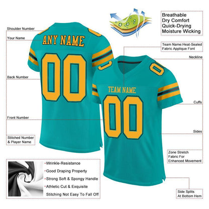 Custom Aqua Gold-Black Mesh Authentic Football Jersey - Sky-Custom