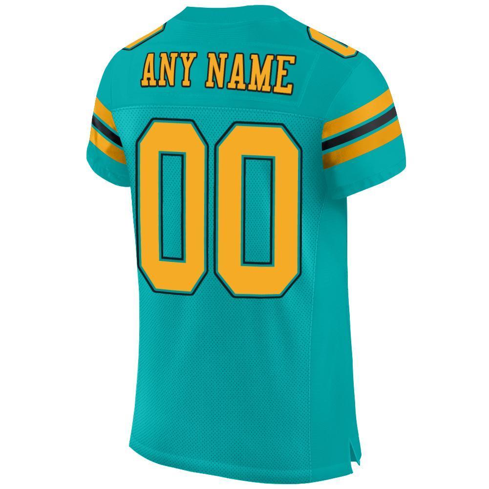 Custom Aqua Gold-Black Mesh Authentic Football Jersey - Sky-Custom