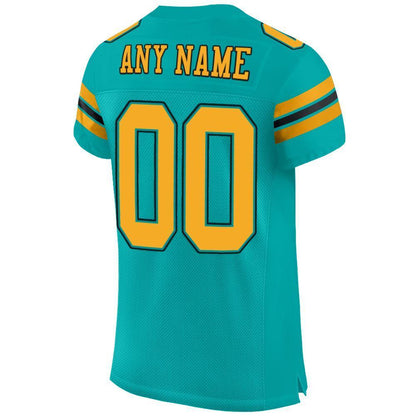 Custom Aqua Gold-Black Mesh Authentic Football Jersey - Sky-Custom