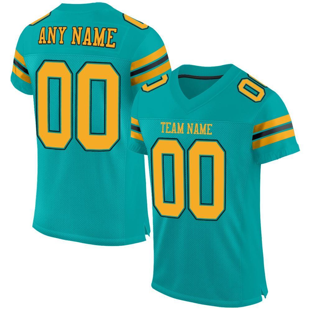 Custom Aqua Gold-Black Mesh Authentic Football Jersey - Sky-Custom