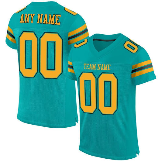 Custom Aqua Gold-Black Mesh Authentic Football Jersey - Sky-Custom