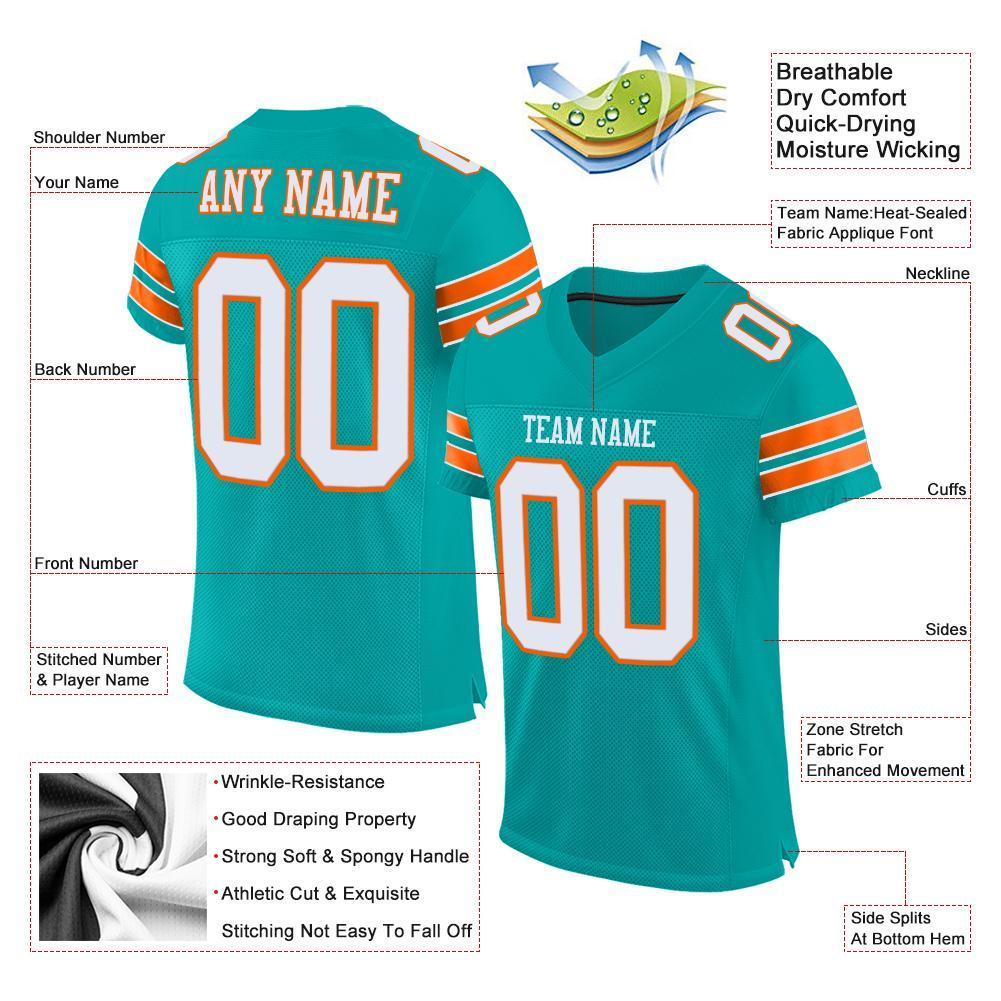Custom Aqua White-Orange Mesh Authentic Football Jersey - Sky-Custom