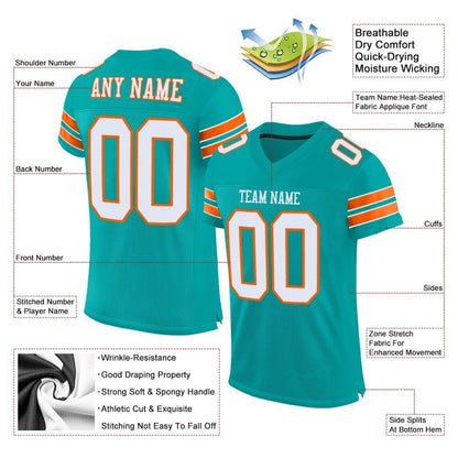 Custom Aqua White-Orange Mesh Authentic Football Jersey - Sky-Custom