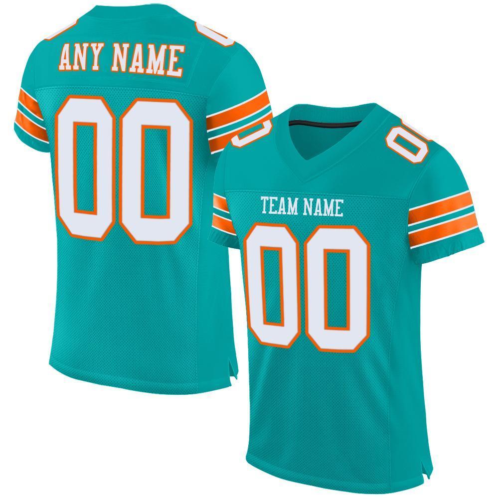 Custom Aqua White-Orange Mesh Authentic Football Jersey - Sky-Custom