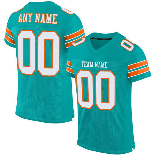 Custom Aqua White-Orange Mesh Authentic Football Jersey - Sky-Custom