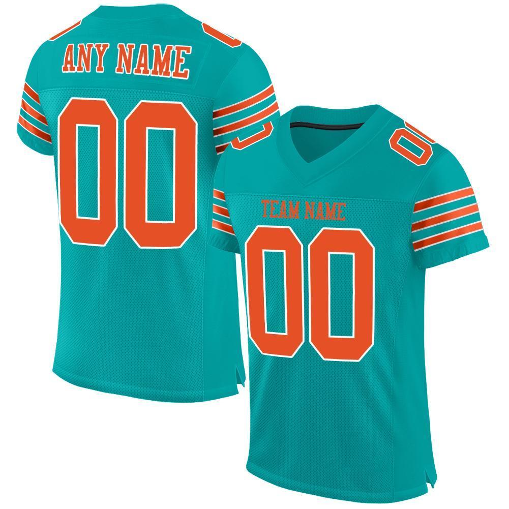 Custom Aqua Orange-White Mesh Authentic Football Jersey - Sky-Custom