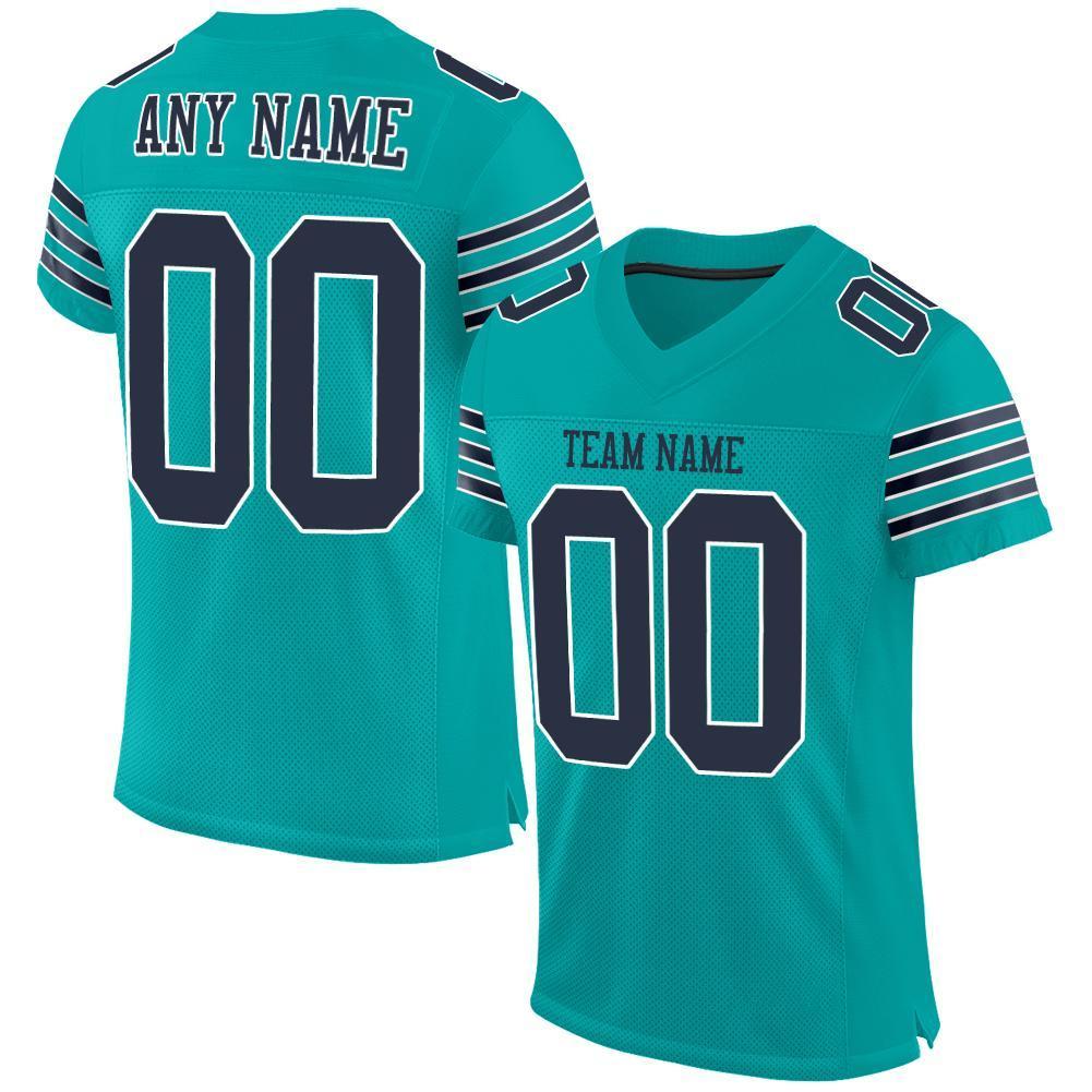 Custom Aqua Navy-White Mesh Authentic Football Jersey - Sky-Custom