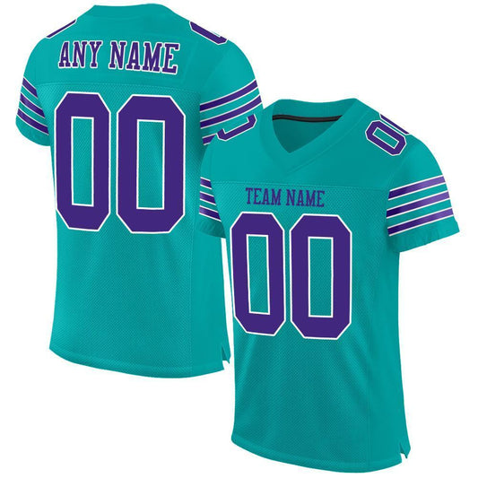 Custom Aqua Purple-White Mesh Authentic Football Jersey - Sky-Custom
