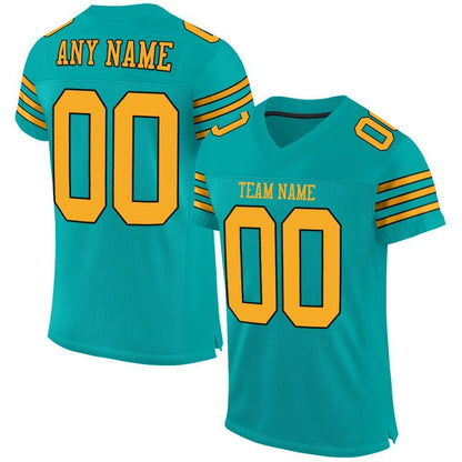Custom Aqua Gold-Black Mesh Authentic Football Jersey - Sky-Custom