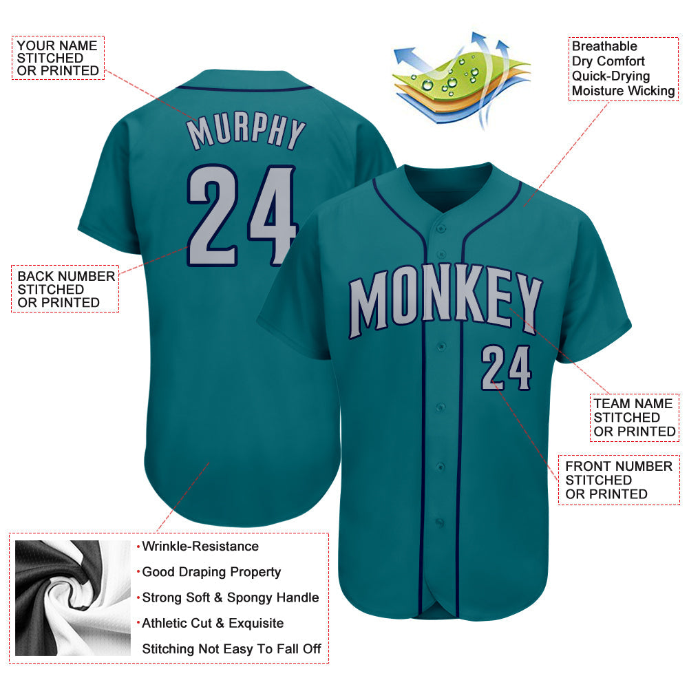 Custom Teal Gray-Navy Authentic Baseball Jersey - Sky-Custom