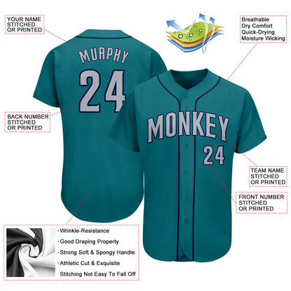 Custom Teal Gray-Navy Authentic Baseball Jersey - Sky-Custom
