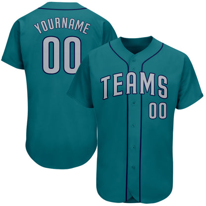 Custom Teal Gray-Navy Authentic Baseball Jersey - Sky-Custom