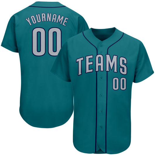 Custom Teal Gray-Navy Authentic Baseball Jersey - Sky-Custom