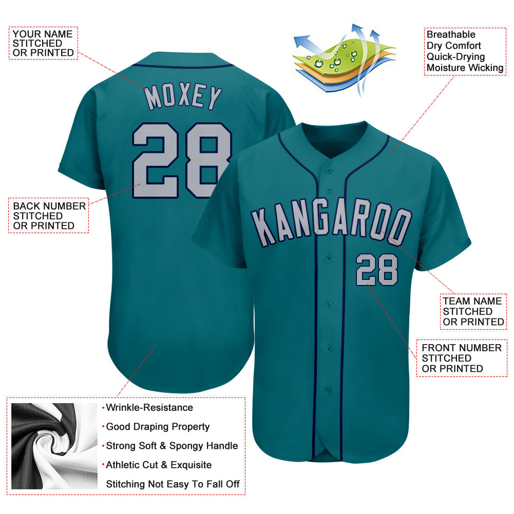 Custom Teal Gray-Navy Authentic Baseball Jersey - Sky-Custom
