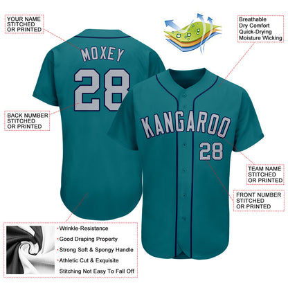Custom Teal Gray-Navy Authentic Baseball Jersey - Sky-Custom