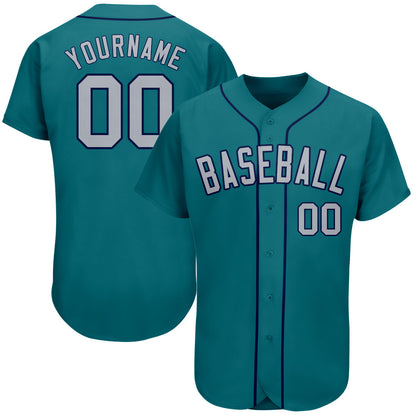 Custom Teal Gray-Navy Authentic Baseball Jersey - Sky-Custom
